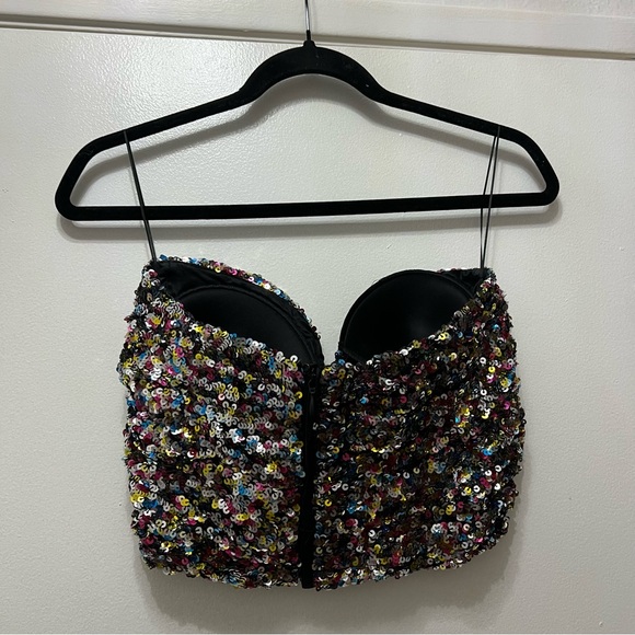The Attico Sequin Cutout Strapless Crop Top Multicolor Size 40 (Small) - Picture 7 of 13